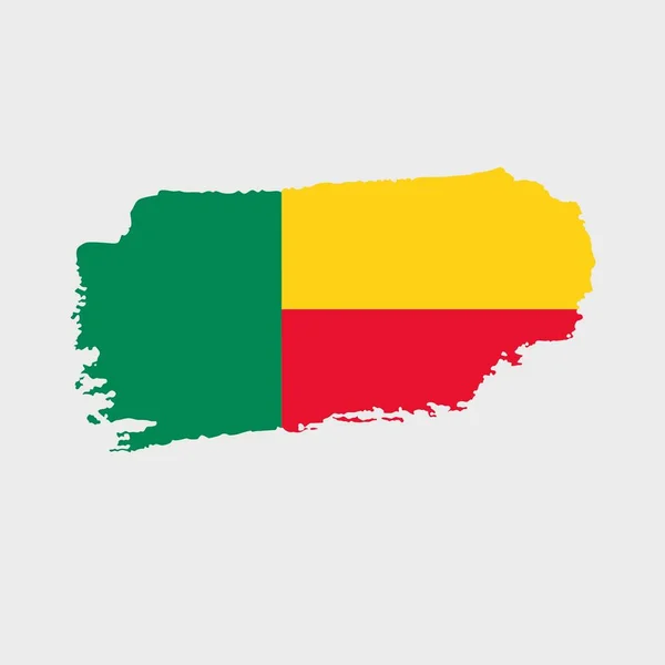 Benin Bayrağı Grunge Desenli Grunge Efekti Suluboya Vuruşuyla Boyanmış Bayrağın — Stok Vektör