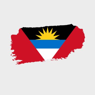 Antigua ve grunge desenli Barbuda bayrağı. Ulusal bayrağın grunge efekti ve suluboya vuruşuyla boyanmış vektör çizimi. Bağımsızlık Gününüz kutlu olsun..