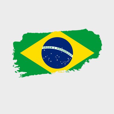 Brezilya bayrağı, grunge desenli. Ulusal bayrağın grunge efekti ve suluboya vuruşuyla boyanmış vektör çizimi. Bağımsızlık Gününüz kutlu olsun..