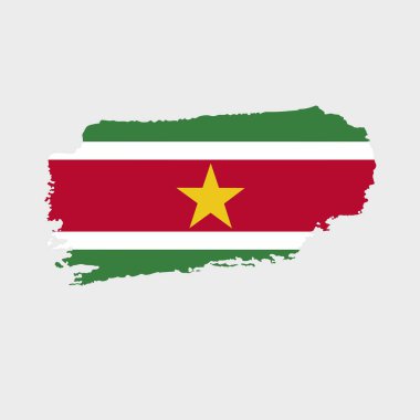 Surinam bayrağı grunge desenli. Ulusal bayrağın grunge efekti ve suluboya vuruşuyla boyanmış vektör çizimi. Bağımsızlık Gününüz kutlu olsun..