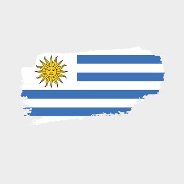 Grunge desenli Uruguay bayrağı. Ulusal bayrağın grunge efekti ve suluboya vuruşuyla boyanmış vektör çizimi. Bağımsızlık Gününüz kutlu olsun..
