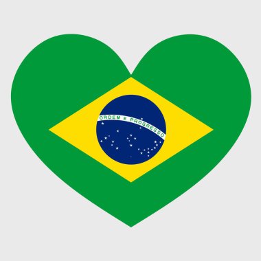 Brezilya bayrağının, arka planda izole edilmiş bir kalp şeklinde vektör çizimi. Brezilya 'yı seviyorum. Bağımsızlık Gününüz kutlu olsun.