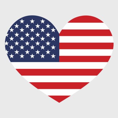 Amerika Birleşik Devletleri bayrağının, arka planda izole edilmiş bir kalp şeklinde vektör illüstrasyonu. ABD 'yi seviyorum. Bağımsızlık Gününüz kutlu olsun.