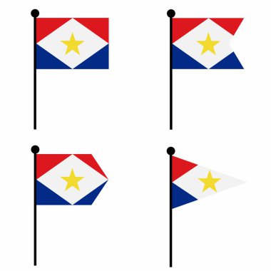 Saba 'nın bayrak sallama simgesi 4 şekilde ayarlandı. Kimlik, amblem ve bilgi için bayrak direği işareti koleksiyonu.