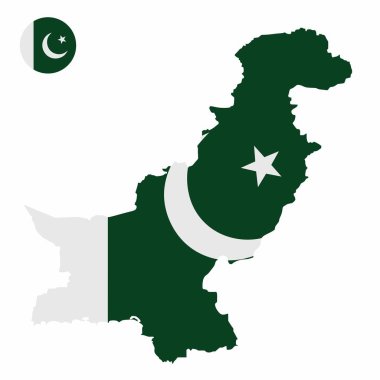 Pakistan yüksek detaylı harita bayrağı ve beyaz arka planda izole edilmiş ulusal bayrak yuvarlak rozet vektör seti