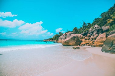 Güzel sahil Anse Lazio Praslin, Seyşeller, Hint Okyanusu