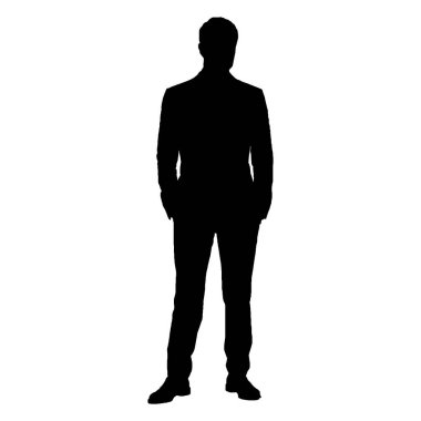 Standing man silhouette vector in black isolated on white background