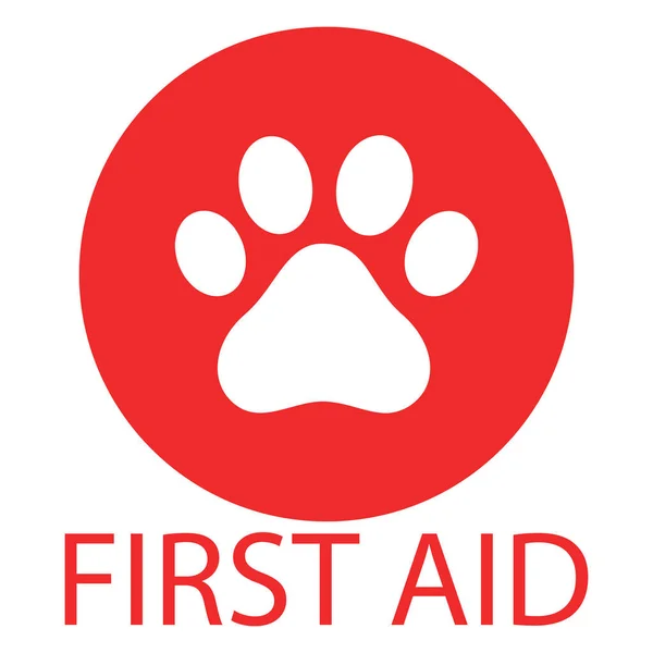Pet First Aid Vector Illustration Red Sign White Paw — 스톡 벡터