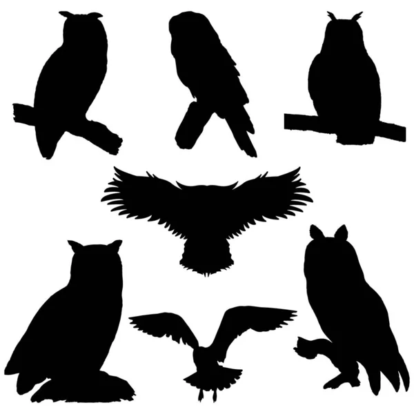 Owl Silhouette Set Vector Illustration — Stock Vector