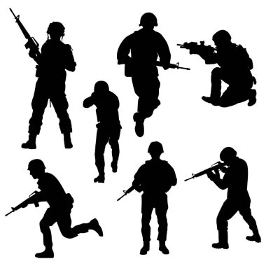 Set of Soldiers Silhouette vector isolated on white background