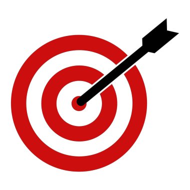 Hedef hedef hedef ikon vektörü. Kırmızı hedef, ok, fikir kavramı, mükemmel vuruş, kazanan