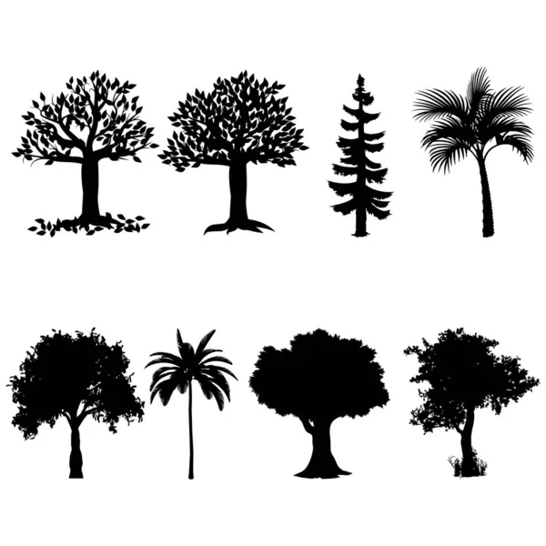 Uppsättning Träd Silhuetter Silhuetter Träd Stor Samling Vektorillustration — Stock vektor