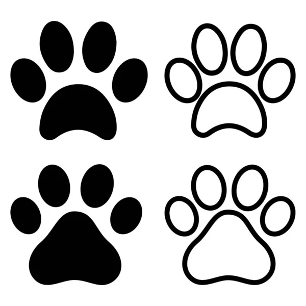 Набор Значков Печати Лап Собака Кошачья Лапа Значок Собачьей Ноги — стоковый вектор