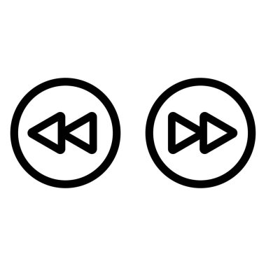 İleri sar, düğme simgelerini geri sar. Vektör beyaz arkaplanda izole edildi. Çember içinde önceki ve sonraki çalma düğmeleri simgeleri