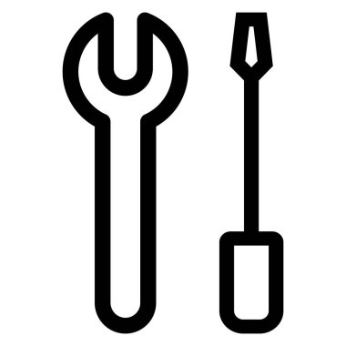 Beyaz arkaplanda anahtar ve tornavida simgesi izole edildi. Tamir simgesi, teknik destek işareti, bakım servisi simgesi.