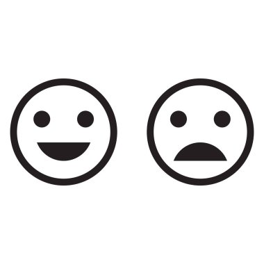 Mutlu ve üzgün emoji uygulamalar ve web siteleri için beyaz arkaplanda izole edilmiş simge vektörüyle karşı karşıya