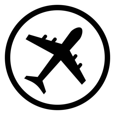 Düzlem simgesi vektörü. Uçuş taşıma sembolü. - Evet. Beyaz arkaplanda uçak dairesi düğmesi izole edildi.