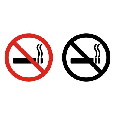 Beyaz arkaplanda kırmızı ve siyah olarak izole edilmiş sigara içme işareti yok