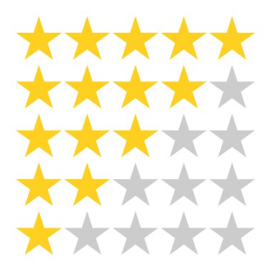 derecelendirme yıldızları simgesi web siteniz ve uygulamanız için beyaz arkaplanda izole edilmiş vektör belirledi