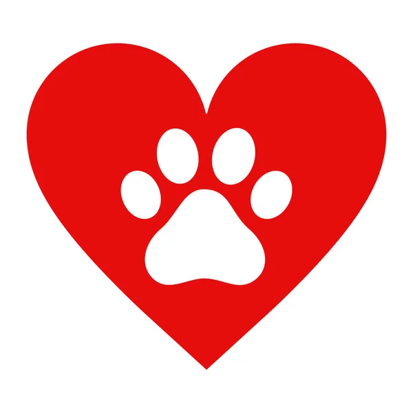 红心图标向量上的爪印 狗的踪迹在心脏中 — 图库矢量图片