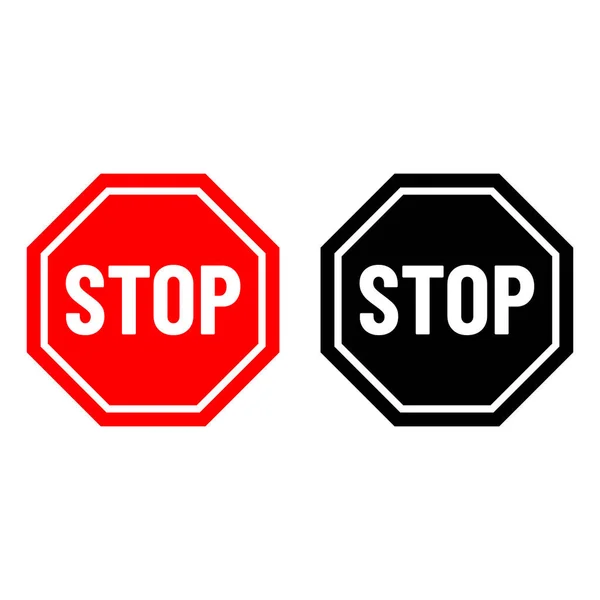 红色和黑色停车标志设置 供司机及行人使用的警告道路资讯 矢量说明 — 图库矢量图片