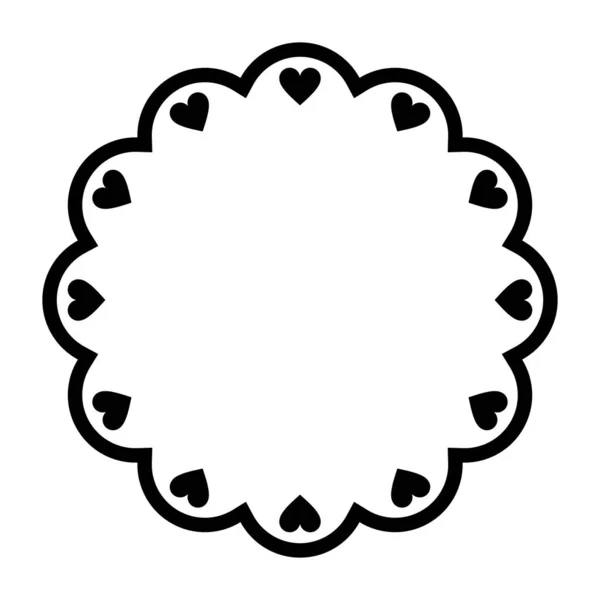Cercle Cadre Festonné Avec Des Coeurs Bord Festonné Forme Ronde — Image vectorielle