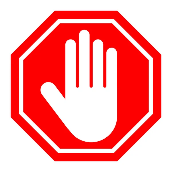 红色停车路标与手标矢量图解 停止签名 人的手呈八角形的红色禁止牌 — 图库矢量图片