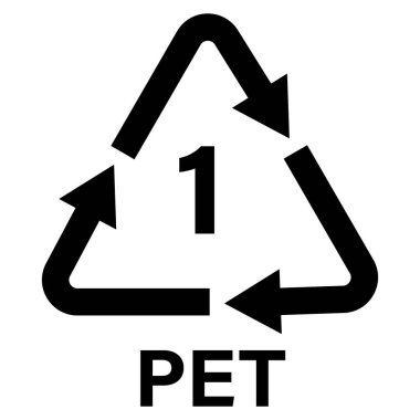 Plastik geri dönüşüm sembolü PET 1 vektör çizimi. Plastik geri dönüşüm kodu PET 1