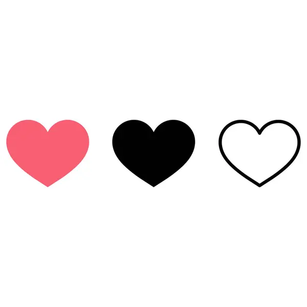 爱心心形图标设置为红色和黑色 线条风格 矢量说明 — 图库矢量图片