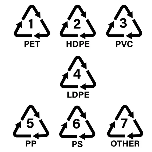 Símbolos Reciclagem Plástico Isolados Sobre Fundo Branco Ilustração Vetorial — Vetor de Stock