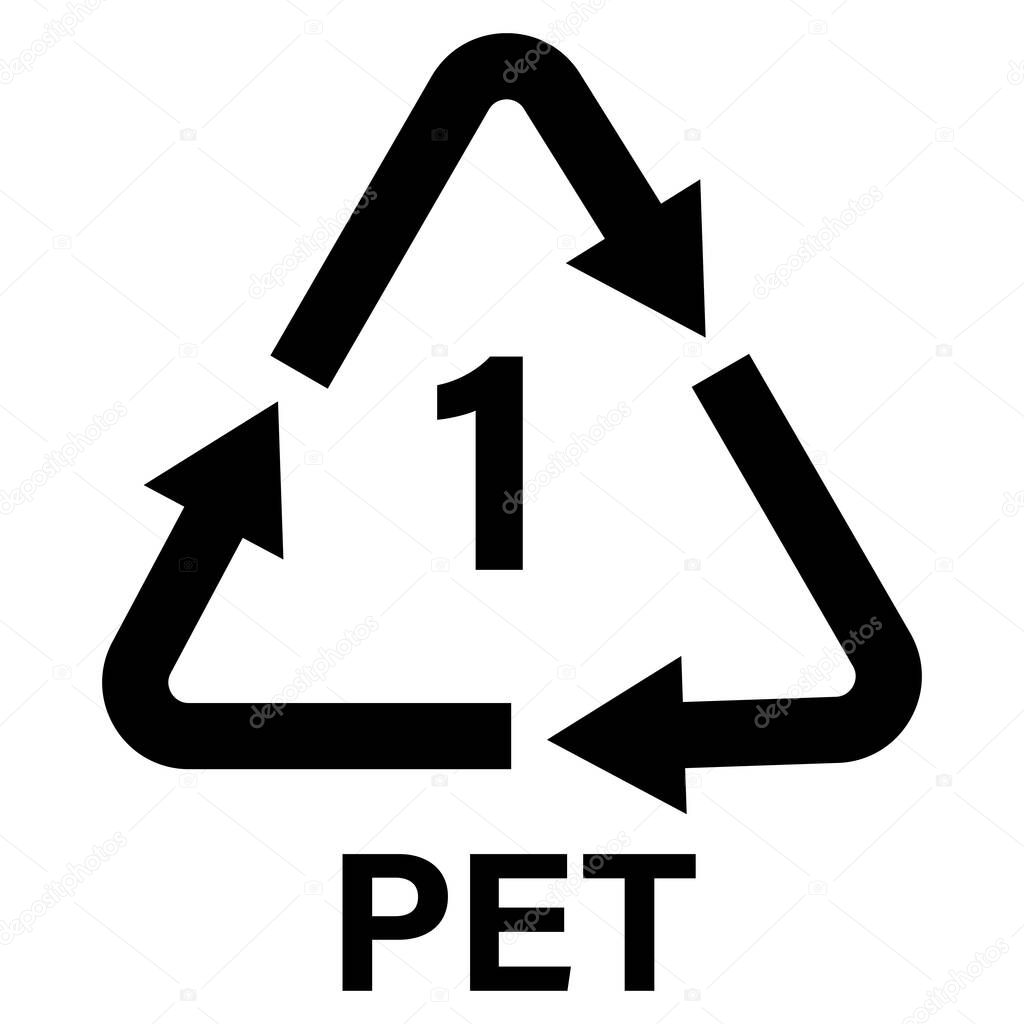 Plastic recycle symbol PET 1 vector illustration. Plastic recycling code PET 1