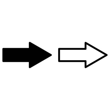 Kalın ok simgesi beyaz arkaplanda iki farklı şekilde izole edilmiş vektör kümesi. sonraki ok simgesi