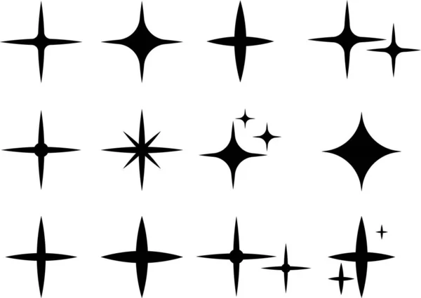 Ikony Black Sparkle Ikony Star Blikající Hvězdy Zářící Výbuch Vektorová — Stockový vektor