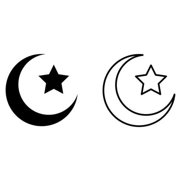 Croissant Lune Étoile Dans Deux Styles Symbole Islamique Les Icônes — Image vectorielle