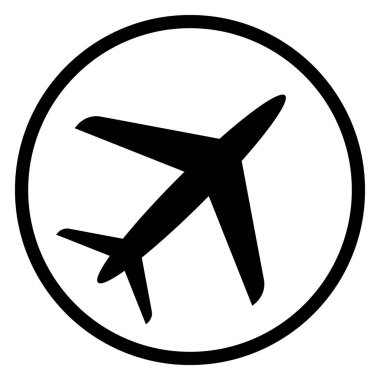 Daire şeklinde bir uçak ikonu. Uçak ikonu. Uçuş taşıma sembolü. Vektör illüstrasyonu