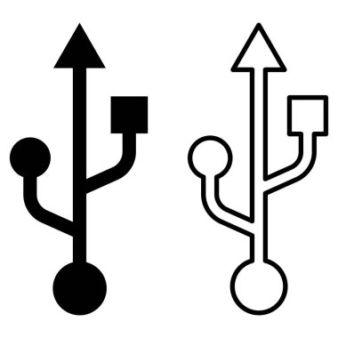 Usb simgesi beyaz arkaplanda izole edilmiş iki tarzda vektör belirledi