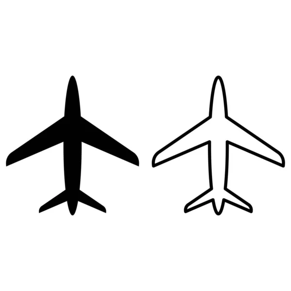 Plane Icon Set Vector Two Styles Airplane Icon Flight Transport — Stock Vector