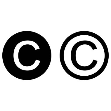 Telif hakkı simgesi beyaz arkaplanda izole edilmiş iki tarzda vektör belirledi. Telif Hakkı düğmesi