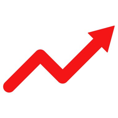 Kırmızı trend ok simgesi vektörü beyaz arkaplanda izole edildi. Büyüyen iş kırmızı ok