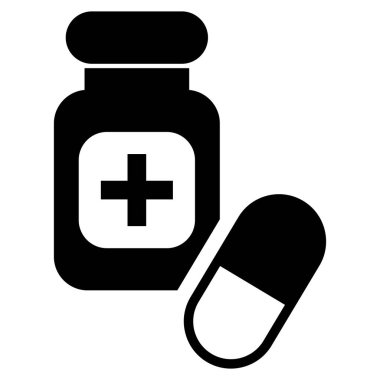 İlaç şişesi ve hap ikonu. Eczane ikonu. Ortam simgesi vektörü