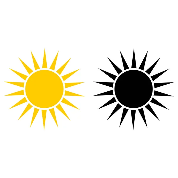 Κίτρινα Και Μαύρα Εικονίδια Ήλιου Διάνυσμα Απομονωμένο Λευκό Φόντο — Διανυσματικό Αρχείο
