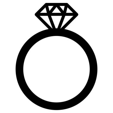 Elmas yüzük simgesi beyaz arkaplanda izole edildi. Düğün ve nişan vektörü çizimi