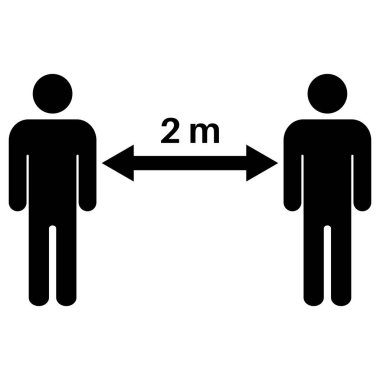 Sosyal uzaklık simgesi. Mesafenizi 2 metre koruyun. Vektör illüstrasyonu