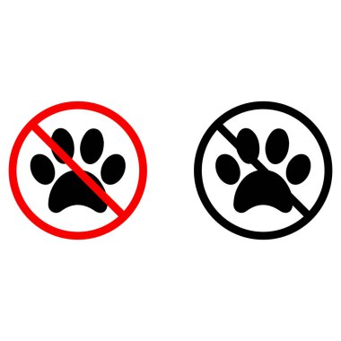 Siyah ve kırmızı evcil hayvan ikonu yok. Evcil hayvan yasak. Köpek patisi simge vektörü yok. Hayvanlar giremez