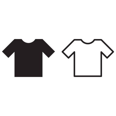 Tişört simgesi, beyaz arkaplanda izole edilmiş iki tarzda vektör belirledi. Gömlek simgesi