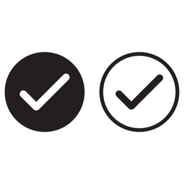 Beyaz arkaplanda izole edilmiş iki şekilde daire simgesini kontrol et. Katılıyorum. Kene simgesi.