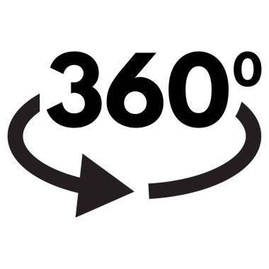 360 derece döndürme simgesi. Beyaz arkaplanda izole edilmiş 360 derecelik görünüm vektörü