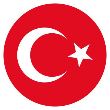 Türk bayrağı yuvarlak. Beyaz zemin üzerinde izole edilmiş yuvarlak Türkiye bayrağı vektörü