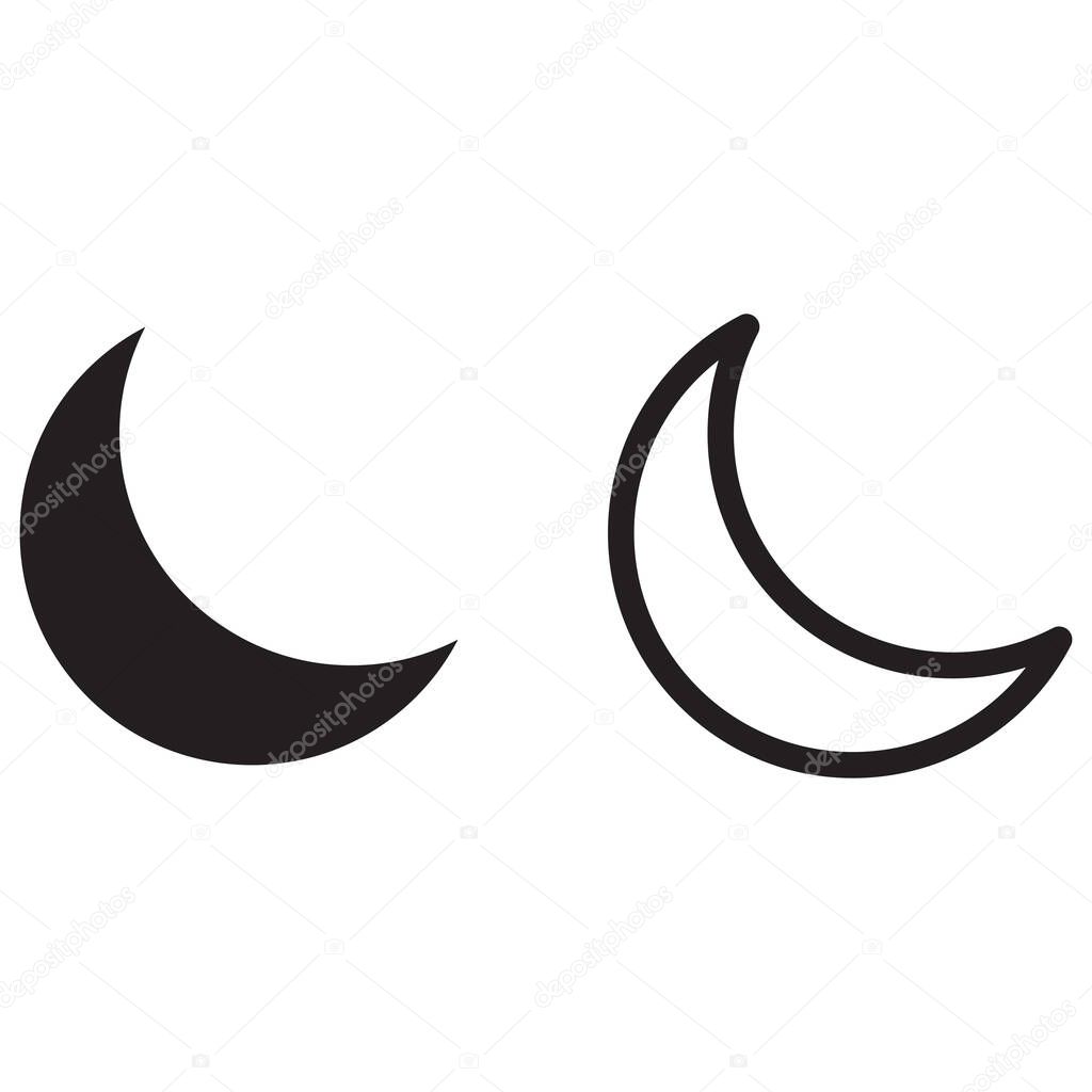 Moon icon set in two styles isolated on white background