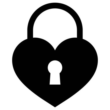 Kilitli kalp ikonu. Kalp kilidi simgesi. Kilitli kalp şekilli asma kilit ikonu. Vektör illüstrasyonu